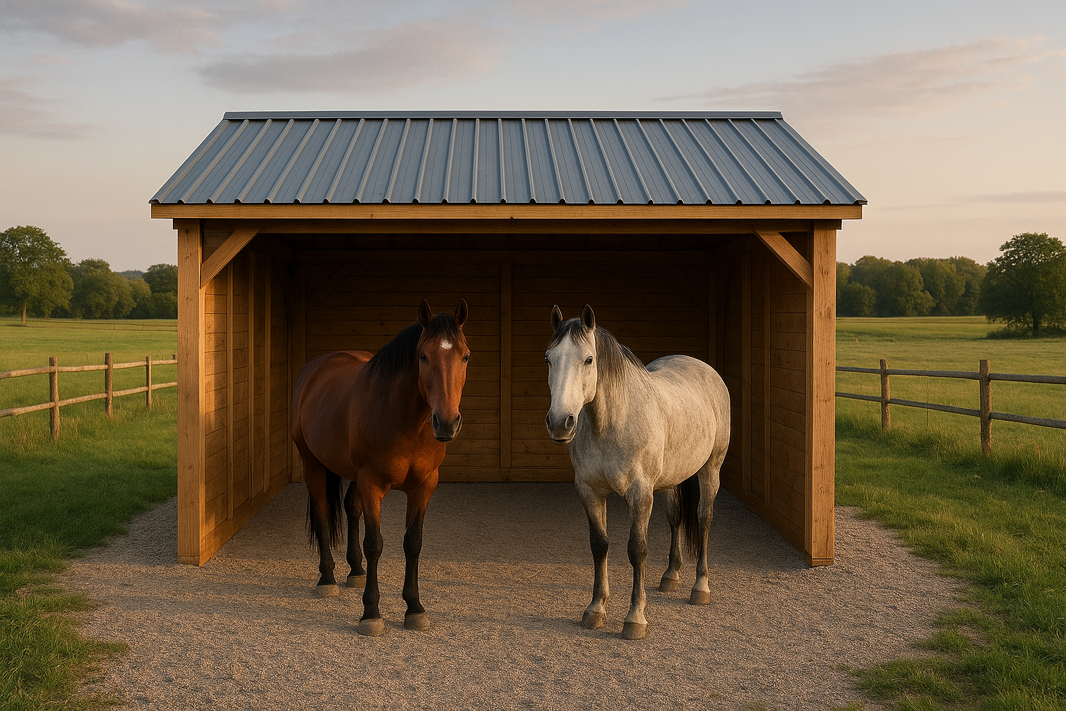 Image de couverture pour l’article "Abri chevaux : comparatif modèles, matériaux, dimensions et tarifs"