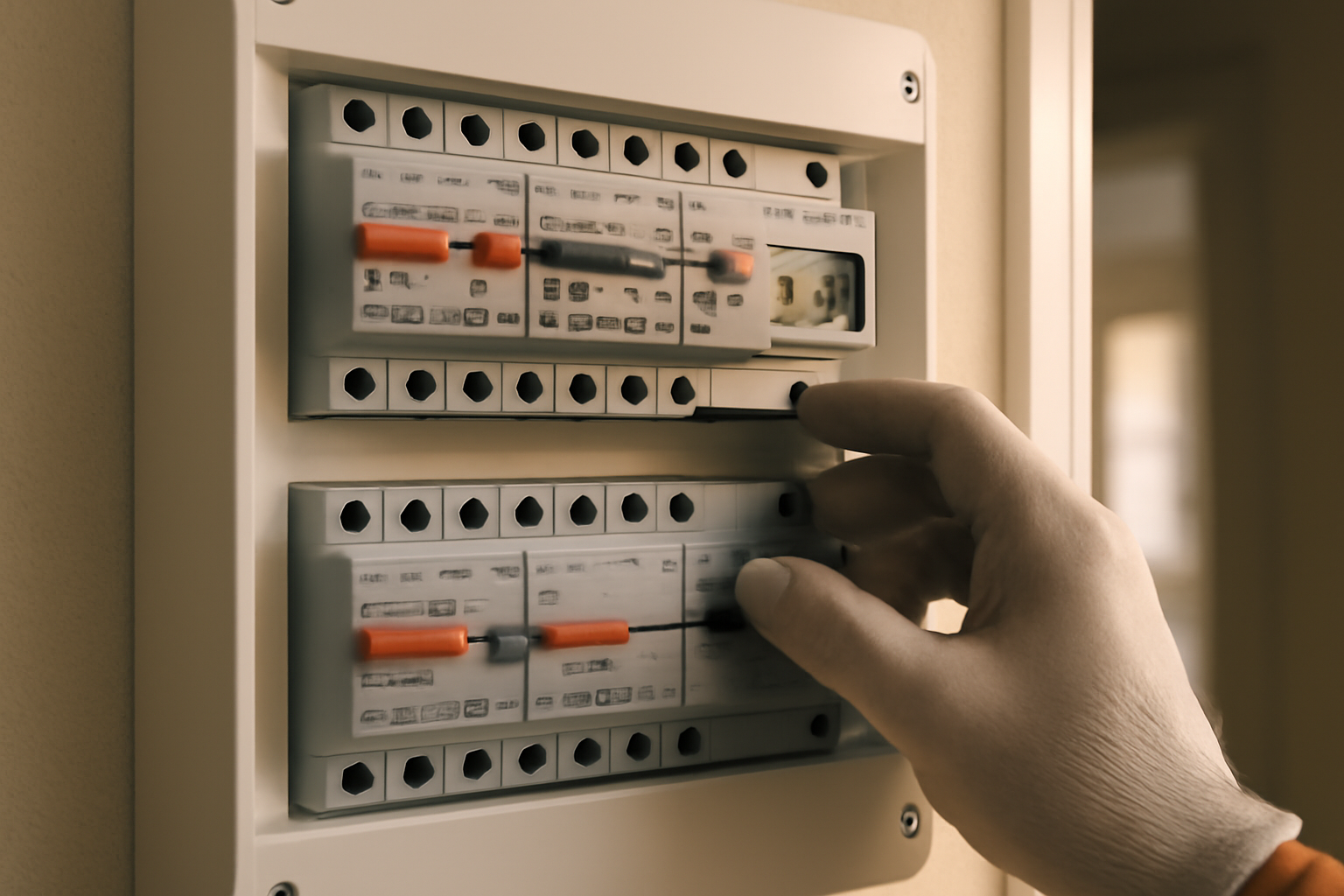 horloge electrique tableau modulaire installée dans un tableau électrique gris