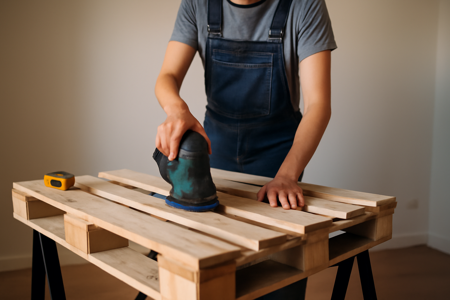 palette pour tete de lit en bois poncée et prêtes à être fixées contre un mur de chambre